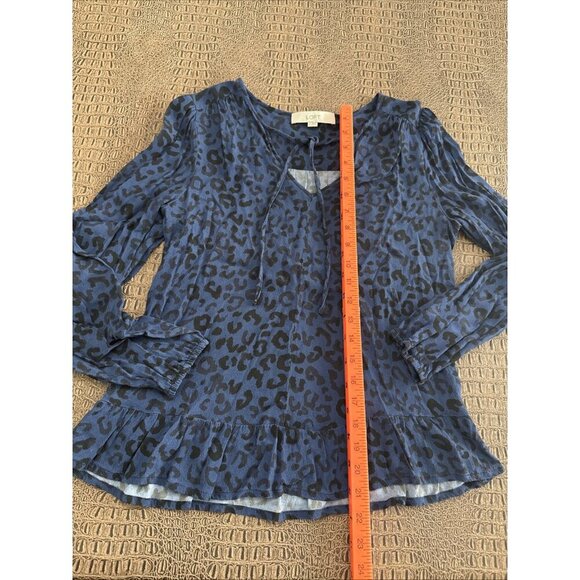 Ann Taylor Loft Blue Black Leopard Print Ruffle Top Blouse Size Small - Picture 2 of 6